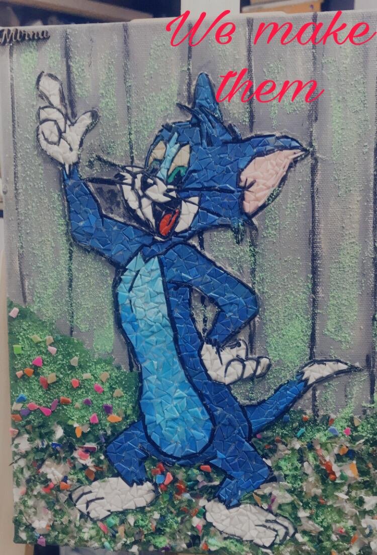 Tom Mosaic & Paint Wall Art – Handmade Character Artwork