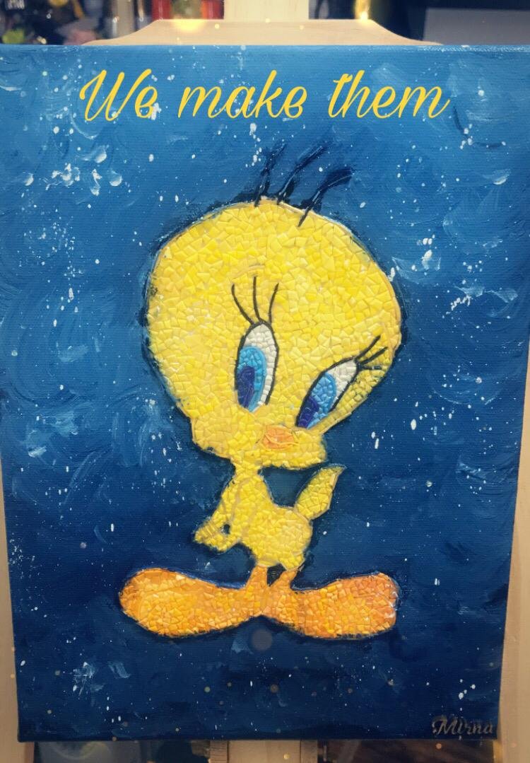 Tweety Mosaic & Paint Wall Art – Handmade Lebanese Mixed Media Décor