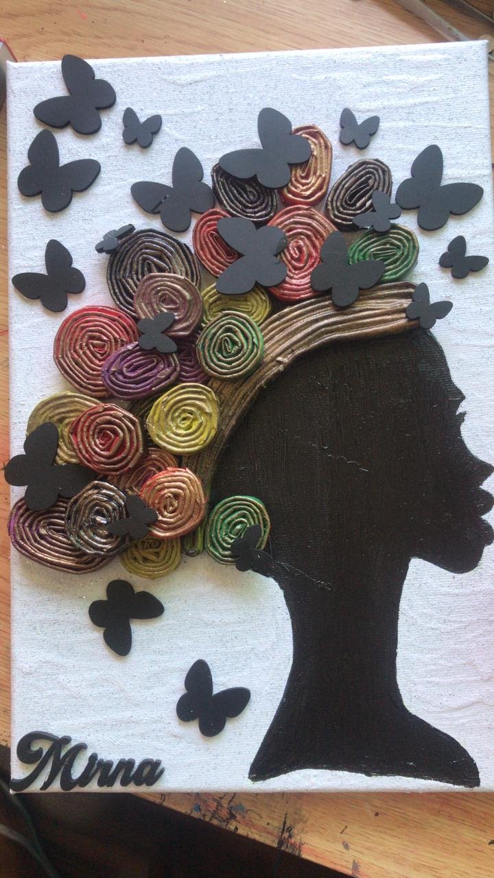 Head | Mixed Media Canvas Art – Woman Silhouette with 3D Mosaic Details