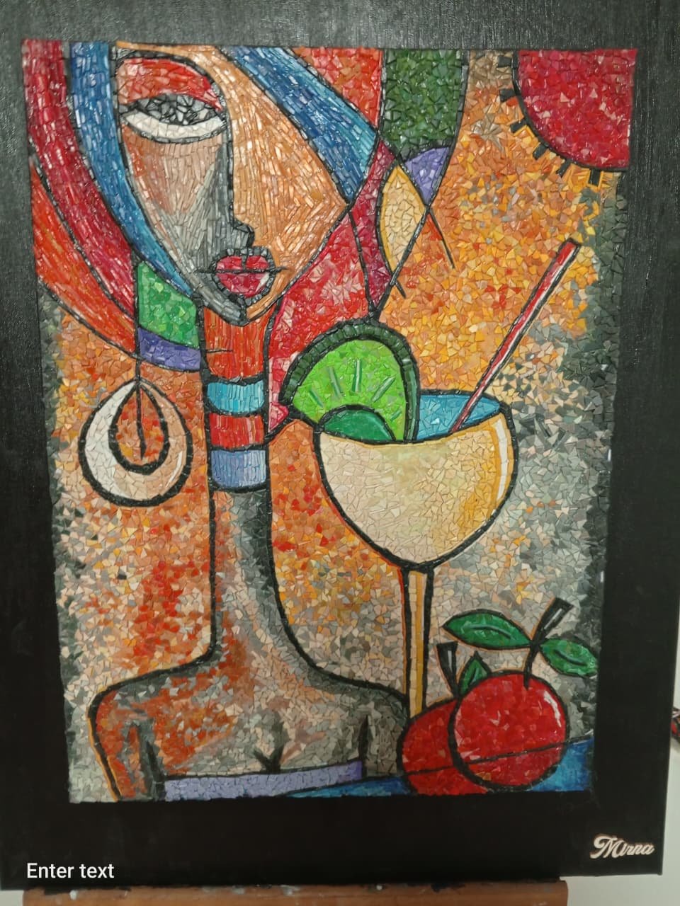 Enjoy – Mosaic & Paint Artwork, Handmade Mixed Media Wall Art