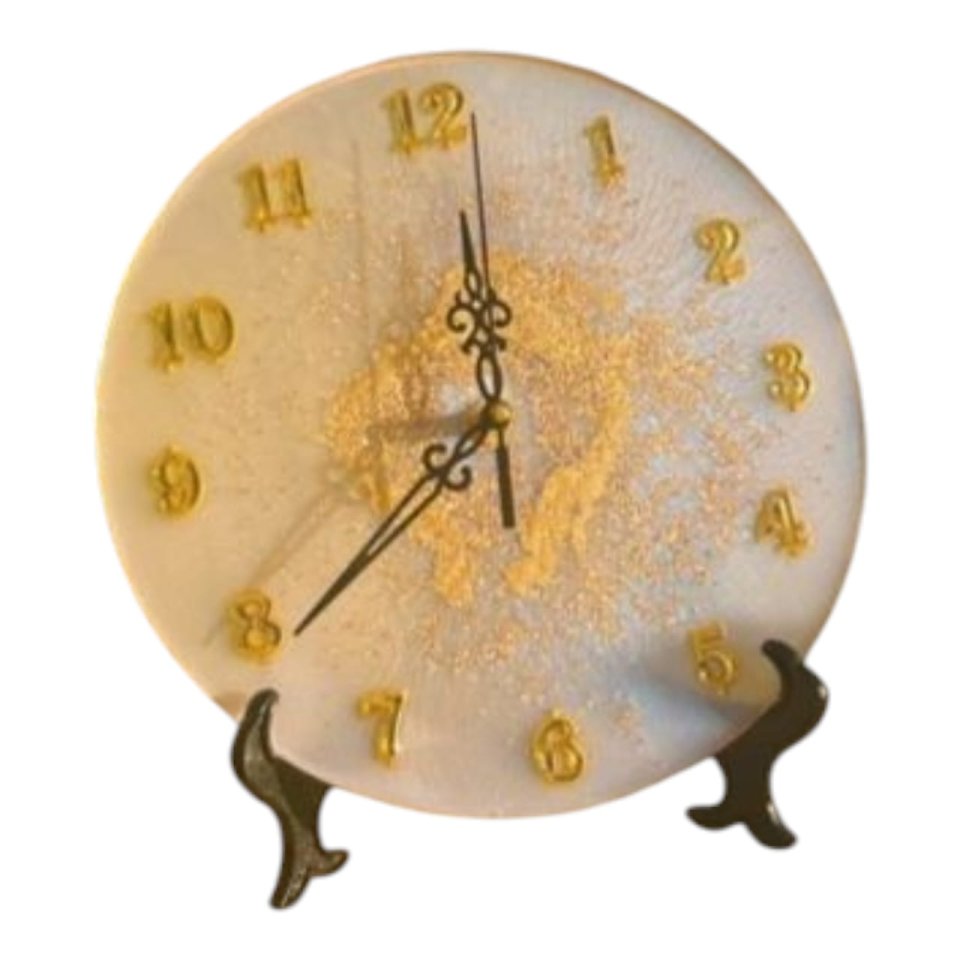 Handmade Beige and Gold Resin Wall Clock
