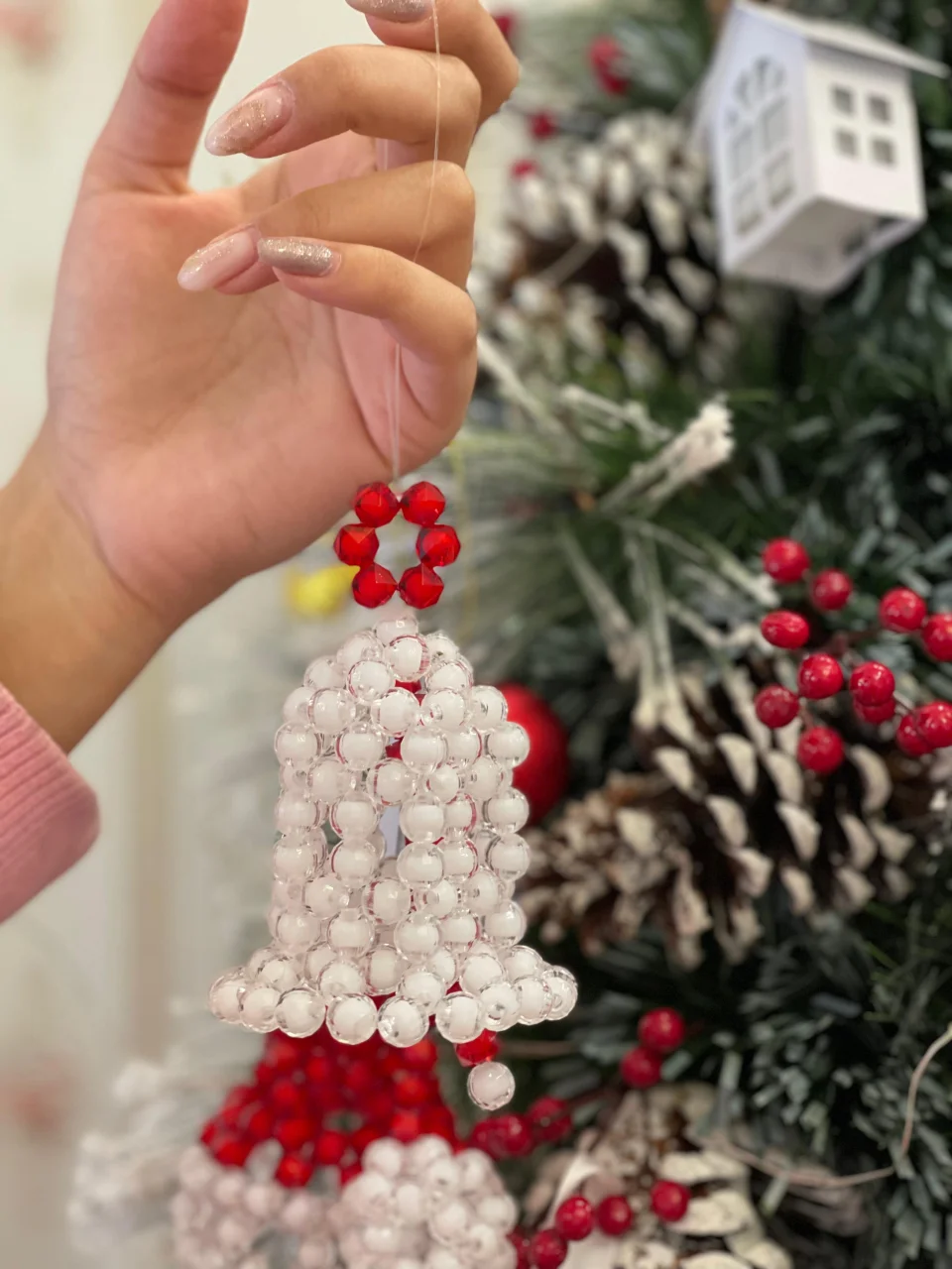 Christmas Beaded Set – Ornament, Star, Bell & Santa Hat