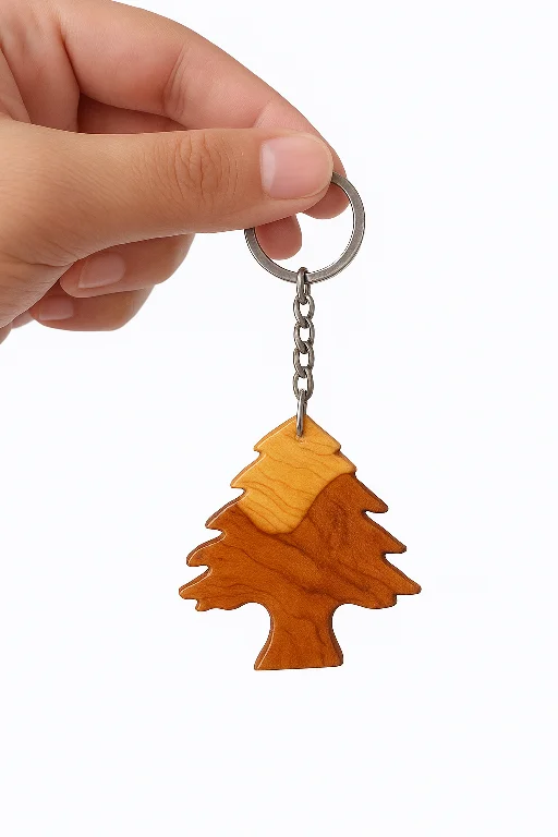 Cedar shaped Keychain – Handmade Natural Wood