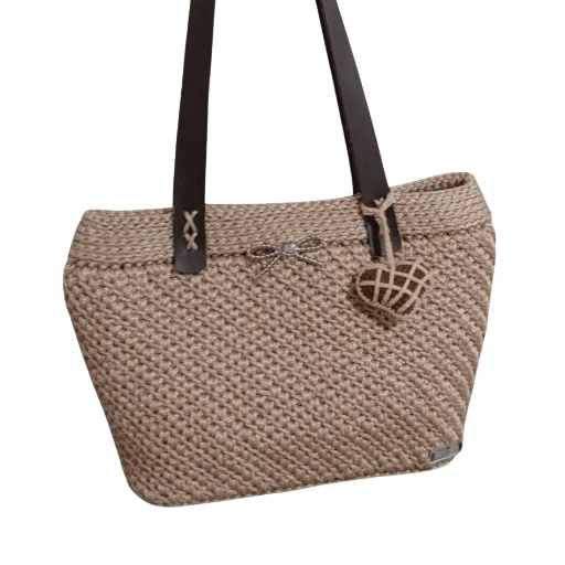 Handmade Crochet Bag with Leather Base & Handle - Authentic Lebanese Craft