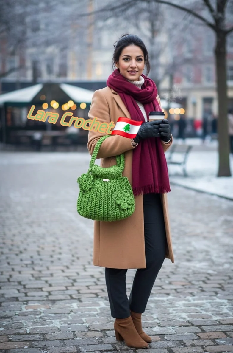 Elegant Lined Green Crochet Handbag