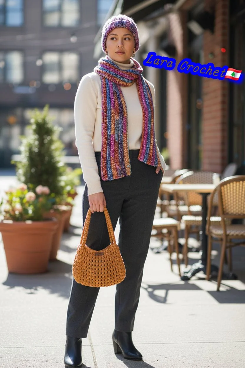 Set: Lebanese Crochet Shawl, Beanie, and Bag