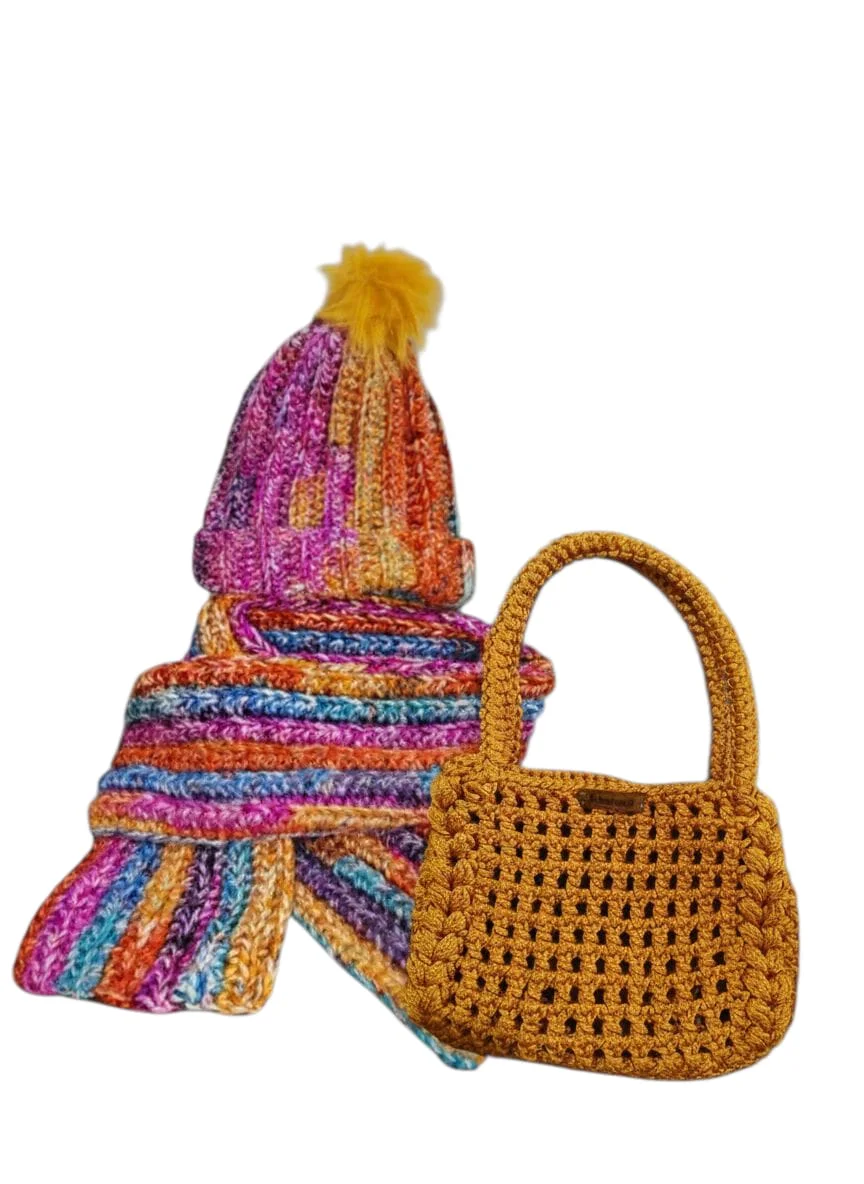 Set: Lebanese Crochet Shawl, Beanie, and Bag