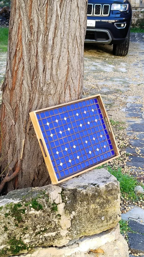 Handcrafted Mosaic and Wood Serving Tray 3
