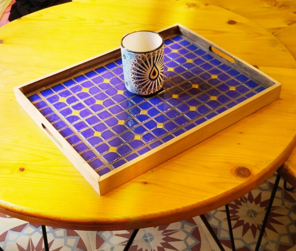 Handcrafted Mosaic and Wood Serving Tray