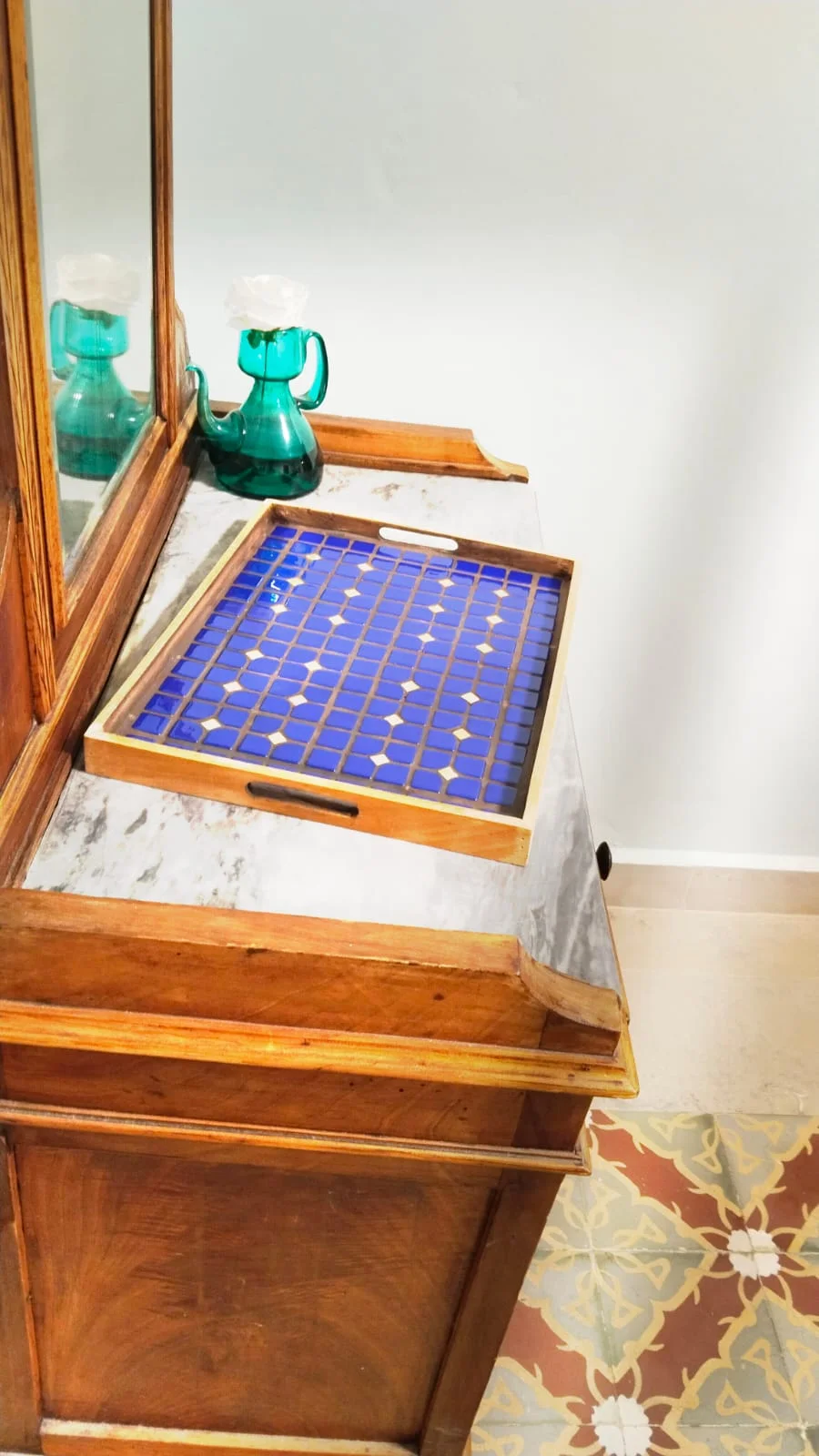 Handcrafted Mosaic and Wood Serving Tray