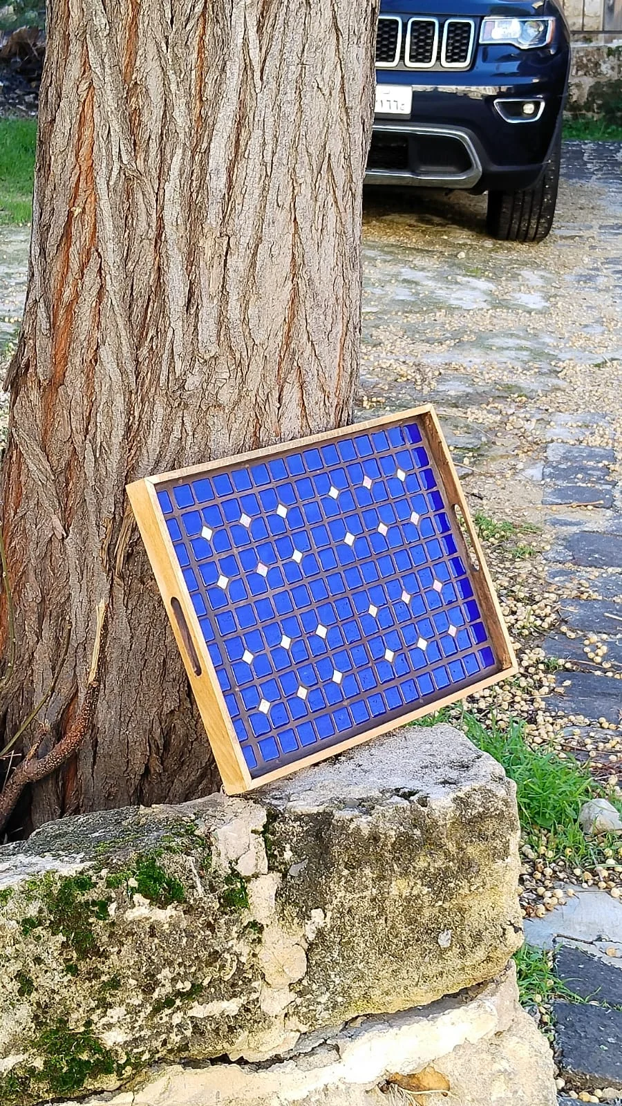 Handcrafted Mosaic and Wood Serving Tray