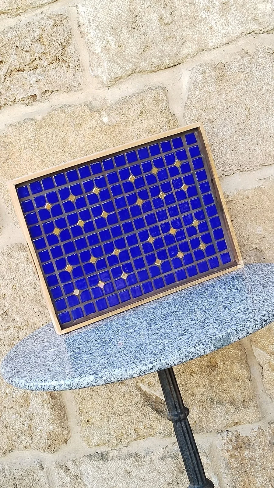 Handcrafted Mosaic and Wood Serving Tray